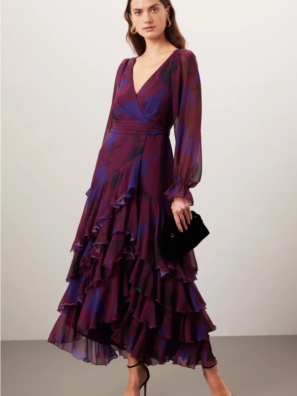 Hutch, Ruffled, Wrap, Long Sleeve Maxi Dress, Purple, Size M